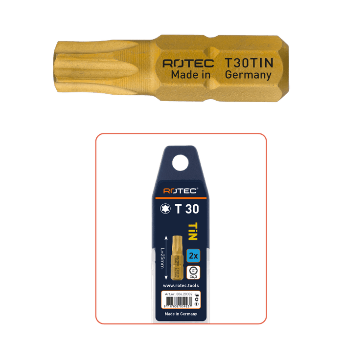 Rotec PRO Bit TX 25mm (Torx) TiN-gecoat à 2 stuks